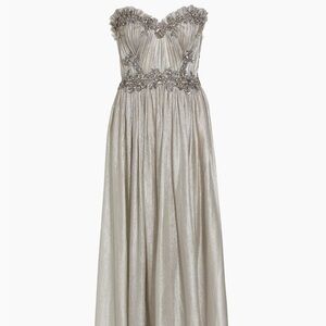 Marchesa Silver Strapless Embellished Gown